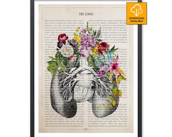 Vintage Floral Lungs Anatomy Print Respiratory Therapist Gift Pulmonology Wall Art RT Graduation Student Pulmonary Medicine Clinic Decor Art