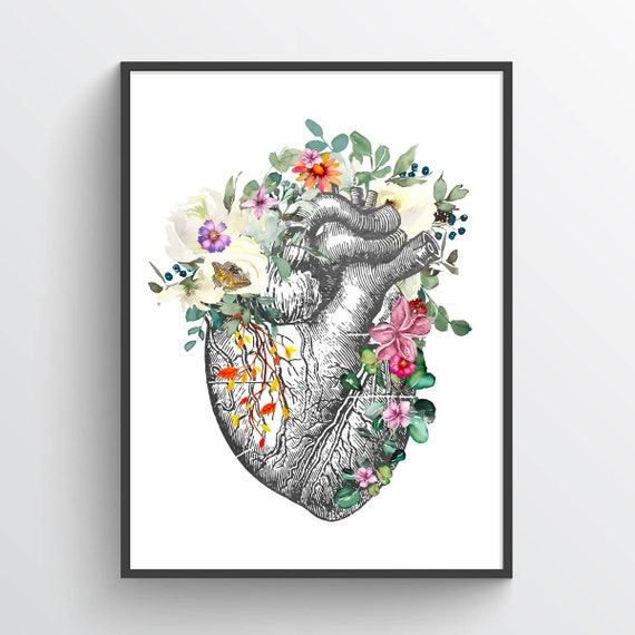 Heart Flower Anatomy Print, Cardiologist Gift idea, Cardiology Decor, Health Care Professional, Medical Decor, Human Heart Poster
