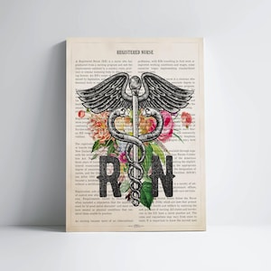 Registered Nurse Gift, RN with Flowers Print, Nurse Pinning Ceremony Graduation Gift, Registered Nurse Student Present, Nurse Wall Art Decor