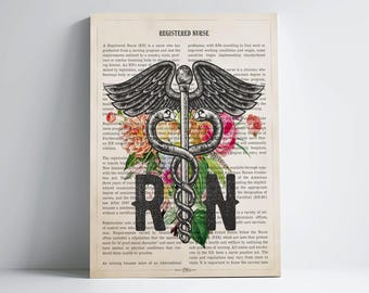 Registered Nurse Gift, RN with Flowers Print, Nurse Pinning Ceremony Graduation Gift, Registered Nurse Student Present, Nurse Wall Art Decor