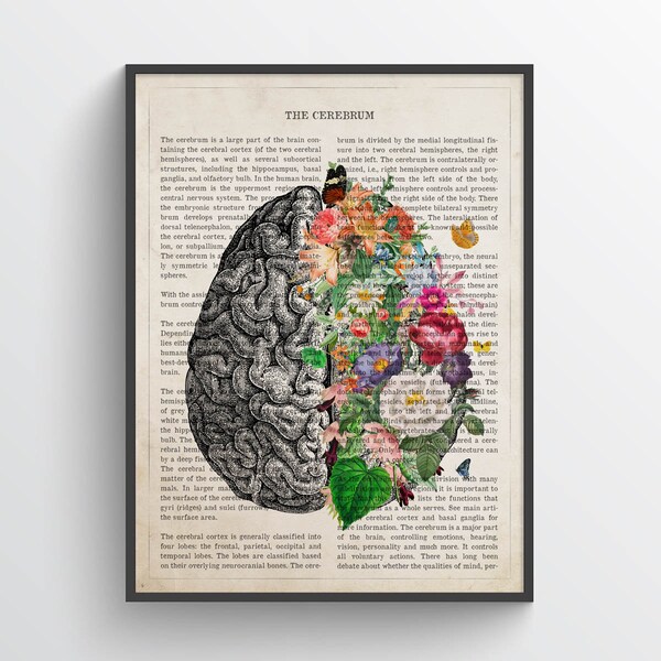 Brain Art Flower Anatomy Print, Psychology, Neurologist gift, Psychologist Gift Idea, Medical Poster, Med School, Medical Decor