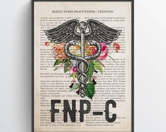FNP C with Flowers Print, Family Nurse Practitioner Certified Gift, Nursing School Graduation Gift Idea, FNP Wall Decor