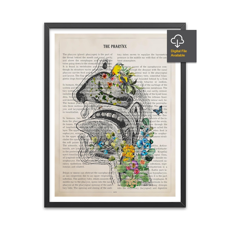 Pharynx Anatomy Flower Print, Tongue, Larynx, Nasal Cavity, Respiratory system, Nose Mouth Throat, Speech Therapy, Gift For SLP image 1