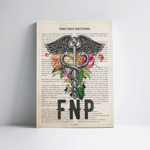 FNP with Flowers Print, Family Nurse Practitioner Gift, Nurse Present, Nursing School Graduation Gift Idea, FNP Office Decor, FNP Wall Decor