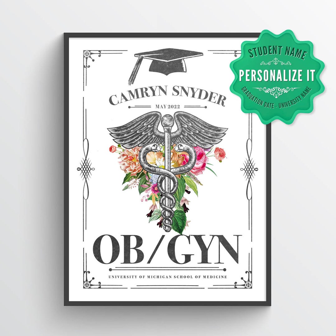 Personalized Ob-gyn With Flowers Print, Obstetrician Gynecologist Gift ...