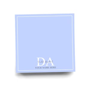 a blue business card with the letter d a on it