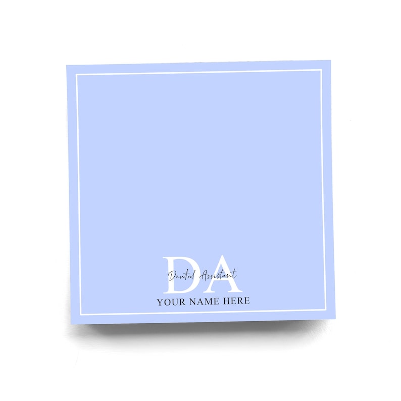 a blue business card with the letter d a on it