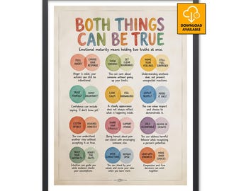 Both Things Can Be True Emotional Maturity Poster Therapy Office Decor Mental Health Counselors Psychologists Wall Art Unframed Canvas Print