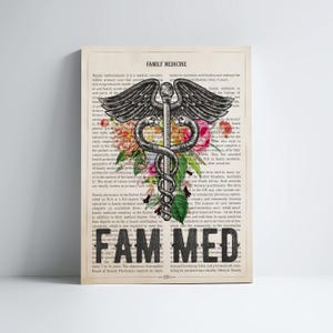 Fam Med with Flowers Print, Family Medicine Decor, Doctor of Medicine Gift, Health Dare Decor, Family physician Office Wall Art