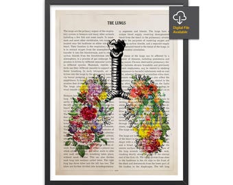 Lungs with Flowers Anatomy Print, Lung Art, Respiratory Therapy Gift, Medical History Wall Art, Pulmonary Medicine Decor