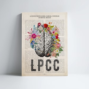 LPCC with Flowers Print, Licensed Professional Clinical Counselor of Mental Health Gift, Gifts For Therapist, Counselor Office Decor