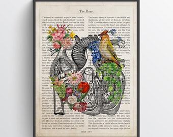 Heart with Flowers Anatomy Print, Cardiologist Gift idea, Cardiology Art, Medical Graduation Decor, Heart Poster, Medicine