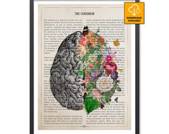 Brain Art Flower Anatomy Print, Psychology, Neurologist gift, Psychologist Gift Idea, Medical Poster, Med School, Medical Decor