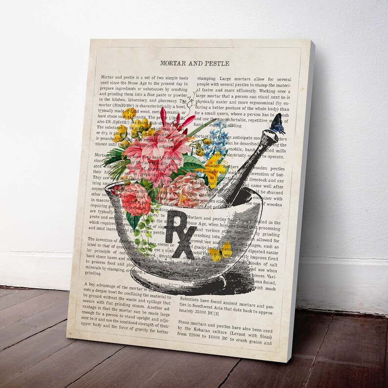 Mortar and Pestle Flower Print RX Pharmacy Gift Apothecary Etsy