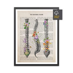 Vertebral column Anatomy Flowers Print, Chiropractor Gift Idea, Anatomical Vertebral column, Neurosurgeon Art, Orthopedic Office decor