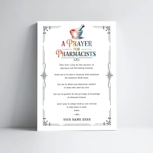 Pharmacists Prayer Personalized Print for PharmD Appreciation Gift for Healthcare Professional Graduation Decor