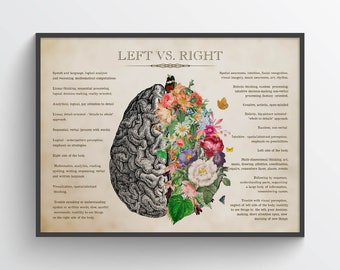 Left and right brain function Anatomy Print, Psychology, Classroom Therapy, University Counselor Gift, Gift for School Psychologist