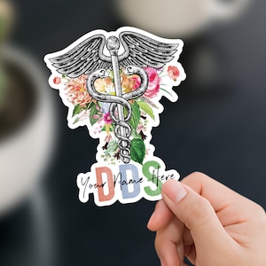 DDS Sticker for Doctor of Dental Surgery Personalized Caduceus With Flowers Gift For DDS Student Graduation