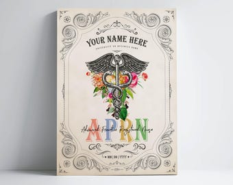 Personalized APRN Caduceus Flower Print for Advanced Practice Registered Nurse Graduation Gift for Healthcare Professional Office Decor