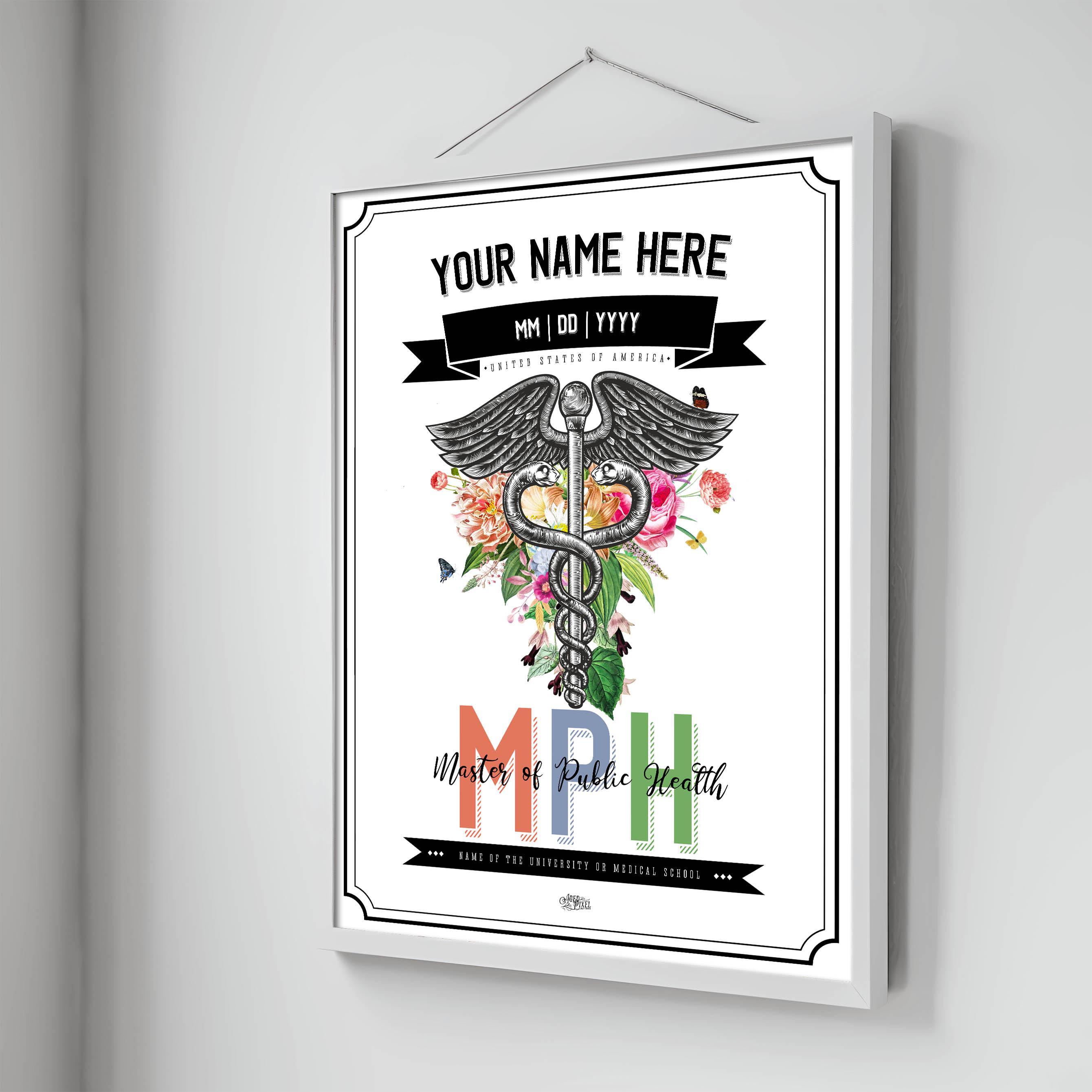 Personalized MPH Print With Caduceus Flower for Master of Public Health ...