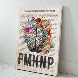 PMHNP with Flowers Print, Psychiatric Mental Health Nurse practitioner gifts, APRN Gift Idea, PMHNP Graduation, Cerebrum Anatomy Decor image 4