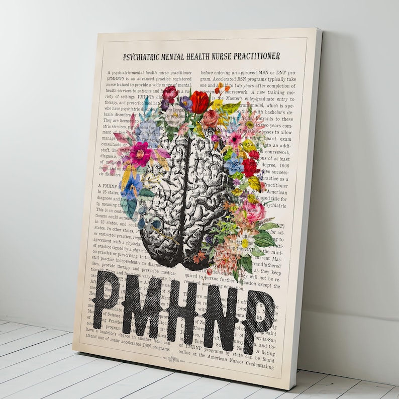 PMHNP with Flowers Print, Psychiatric Mental Health Nurse practitioner gifts, APRN Gift Idea, PMHNP Graduation, Cerebrum Anatomy Decor image 4