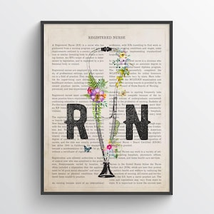 RN with Stethoscope and Flowers Print, Registered Nurse Gift, RN Graduation Gift, Nursing Student, Nursing School, Doctors Office Decor