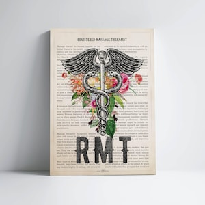 RMT with Flowers Print, Registered Massage Therapist Gift, Massage Therapist Graduation Gift, Therapist Office Decor, Medical Print
