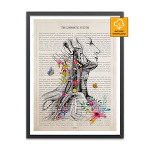 Lymfestelsel anatomie print, bloemen immuunsysteem poster, massagetherapeut kantoordecor, lymfedrainage cadeau, medische kunst aan de muur