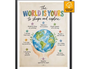 The World Is Yours Affirmation Poster Teacher Gift Counselor Life Coach Graduation Student Growth Mindset Classroom Decor