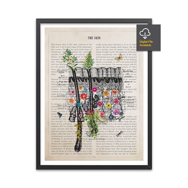 Skin Anatomy Flower Print, Dermatologist Gift, Dermatology Skin Care, Epidermis art, Medical Student Gift, Histology Art