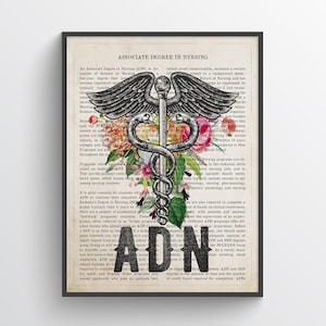 ADN with Flower Print, Nurse Graduation Gift, Associate Degree in Nursing, ADN pinning, ADN rn gift, Gift For Nurse, Medical Decor