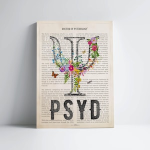 PSYD Psi Flower Print for Doctor of Psychology Graduation Gift For Mental HealthProfessional Office Decor