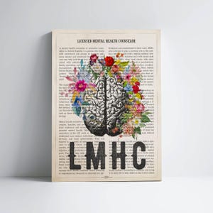 LMHC Cerebrum Flower Print for Licensed Mental Health Counselor Graduation Gift for Healthcare Professional Office Decor
