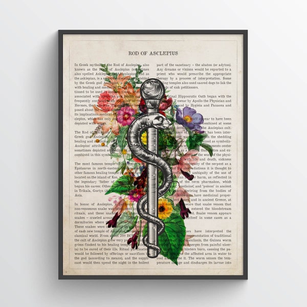 Rod of Asclepius Print, Staff of Asclepius Poster, Medical Art, Graduation Gift, Medical Symbol, Medicine Decor