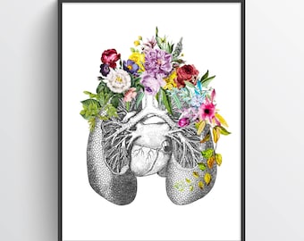 Lungs Anatomy Flower Print, Medical Poster, Respiratory Therapy Gift, Respiratory Therapist and Pulmonologist Gift Idea, Med School