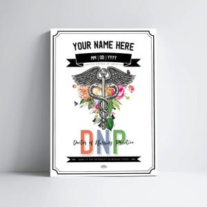 Personalized DNP Print with Caduceus Flower for Doctor of Nursing Practice Graduation Gift for Healthcare Professional Office Decor