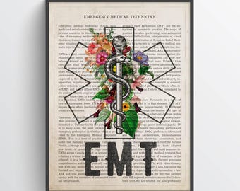 EMT with Flowers Print, Emergency Medical Technician Gift, EMT Graduation Gift Idea, Ambulance Technicians Decor, Emergency medical services