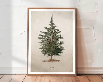 Retro Cedar Tree Print Rustic Outdoors Wall Art for Lake House & Office Outdoorsy Hunting Gift for Dad