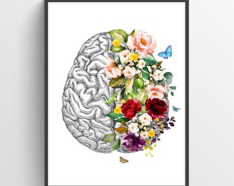 Cerebrum Anatomy Flower Print, Psychology, Neurologist gift, Psychologist Gift Idea, Medical Poster, Med School, Medical Decor, Brain Art