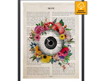 Eye Anatomy Art Print, Floral Optometry Poster, Ophthalmologist Gift, Vision Science Decor, Vintage Iris Illustration, Pupil Wall Chart