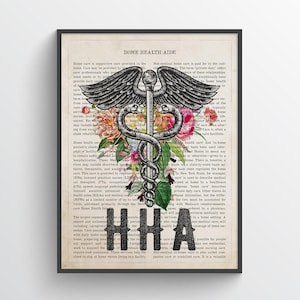 HHA with Flower Print, Home Health Aide Gift, HHA Graduation Gift, Medical Print, Health Care professional