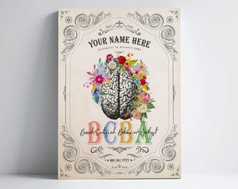 Personalized BCBA Cerebrum Flower Print for Board Certified Behavior Analyst Graduation Gift For Mental Health Professional Office Decor