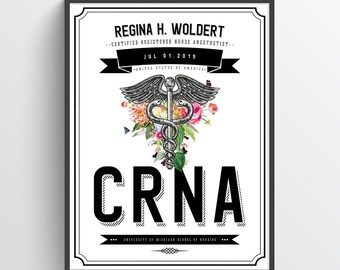 Personalized Certified Registered Nurse Anesthetist Gift, CRNA Student Gift idea, Medical Print, CRNA Graduation, Anesthetist Present