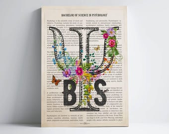 BS with Flowers Print, Bachelor of Science in Psychology Gift, Gifts for Bachelor of Science in Psychology Graduation, Psychologist Decor