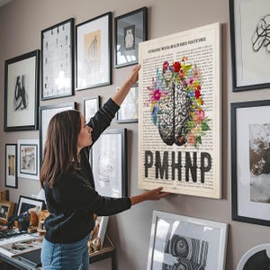 PMHNP with Flowers Print, Psychiatric Mental Health Nurse practitioner gifts, APRN Gift Idea, PMHNP Graduation, Cerebrum Anatomy Decor image 6