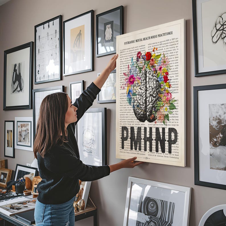 PMHNP with Flowers Print, Psychiatric Mental Health Nurse practitioner gifts, APRN Gift Idea, PMHNP Graduation, Cerebrum Anatomy Decor image 6