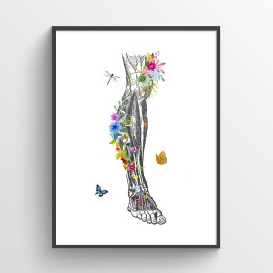 Leg Anatomy Flower Print, Massage Therapist, Chiropractor Gift, Medical Student Graduation Present, Chiropractic Office Decor