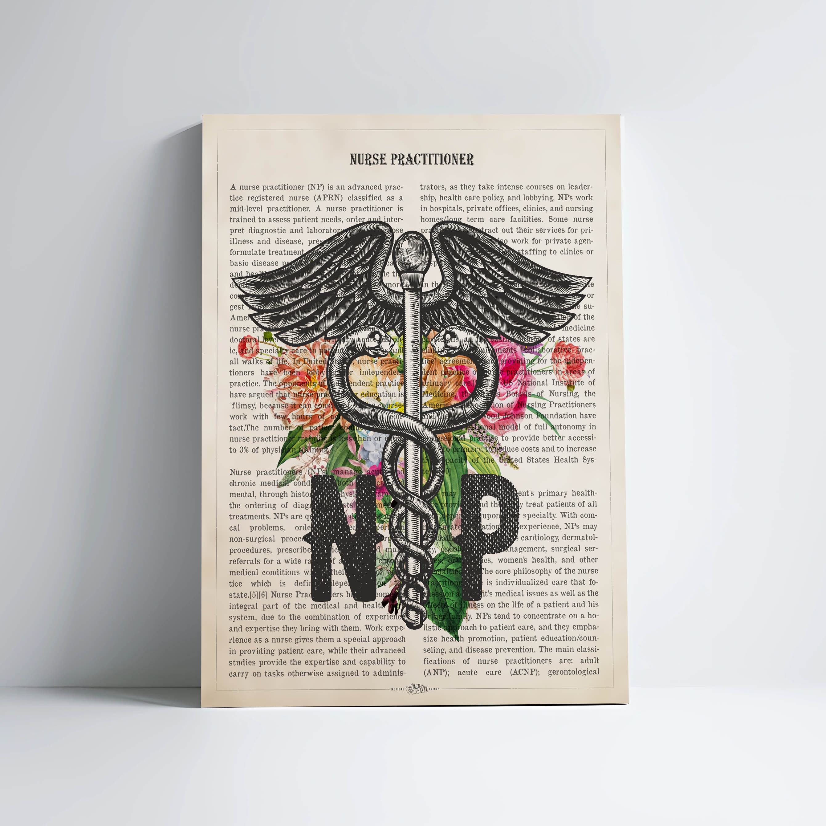 NP with Flowers Print, Nurse Practitioner Gift, Gifts For Nurse Practitioner Student Graduation Pinning Ceremony, Nurse WallArt Decor