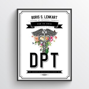 Personalized DPT with Flowers Print, Doctor of Physical Therapy Gift, Doctors Office Decor, DPT Graduation Present, Medical Print